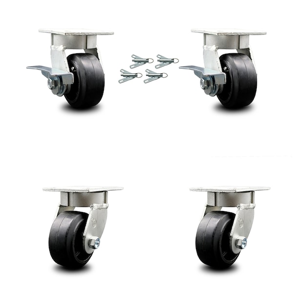Service Caster 4 Inch Kingpinless Rubber on Steel Wheel Caster Swivel Locks 2 Brakes SCC, 4PK SCC-KP30S420-RSR-SLB-BSL-2-BSL-2 - main